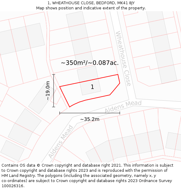 1, WHEATHOUSE CLOSE, BEDFORD, MK41 8JY: Plot and title map