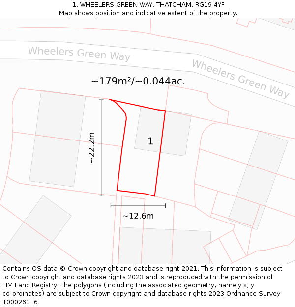 1, WHEELERS GREEN WAY, THATCHAM, RG19 4YF: Plot and title map