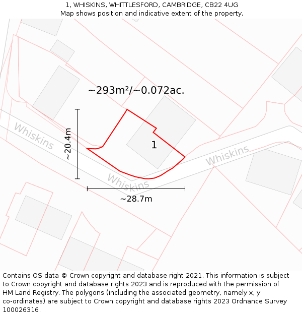 1, WHISKINS, WHITTLESFORD, CAMBRIDGE, CB22 4UG: Plot and title map