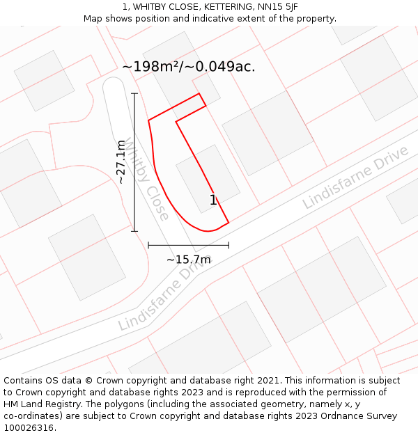 1, WHITBY CLOSE, KETTERING, NN15 5JF: Plot and title map