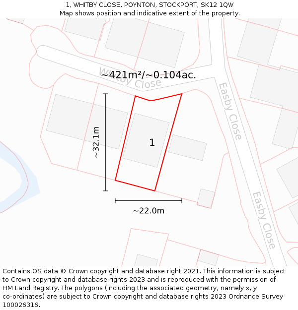 1, WHITBY CLOSE, POYNTON, STOCKPORT, SK12 1QW: Plot and title map