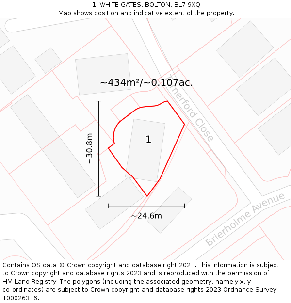 1, WHITE GATES, BOLTON, BL7 9XQ: Plot and title map