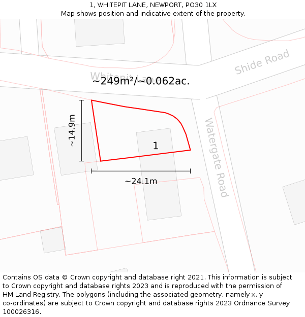 1, WHITEPIT LANE, NEWPORT, PO30 1LX: Plot and title map