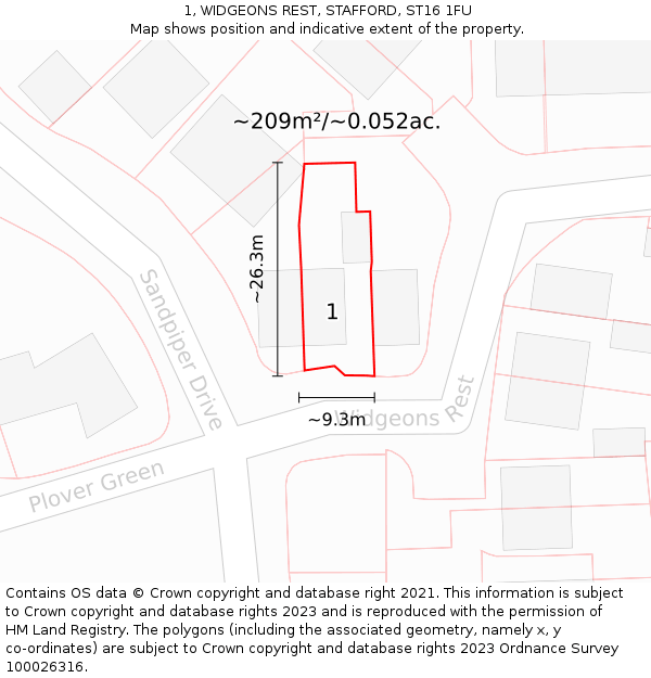 1, WIDGEONS REST, STAFFORD, ST16 1FU: Plot and title map