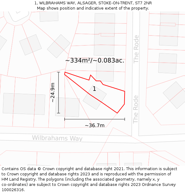 1, WILBRAHAMS WAY, ALSAGER, STOKE-ON-TRENT, ST7 2NR: Plot and title map