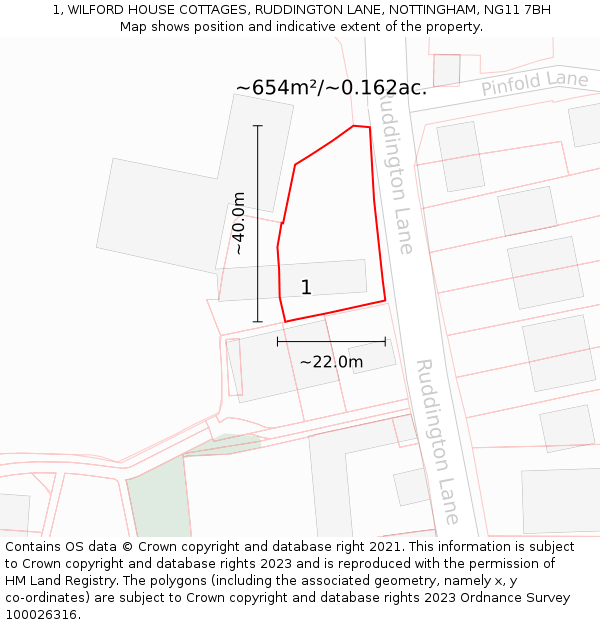 1, WILFORD HOUSE COTTAGES, RUDDINGTON LANE, NOTTINGHAM, NG11 7BH: Plot and title map