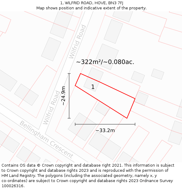 1, WILFRID ROAD, HOVE, BN3 7FJ: Plot and title map