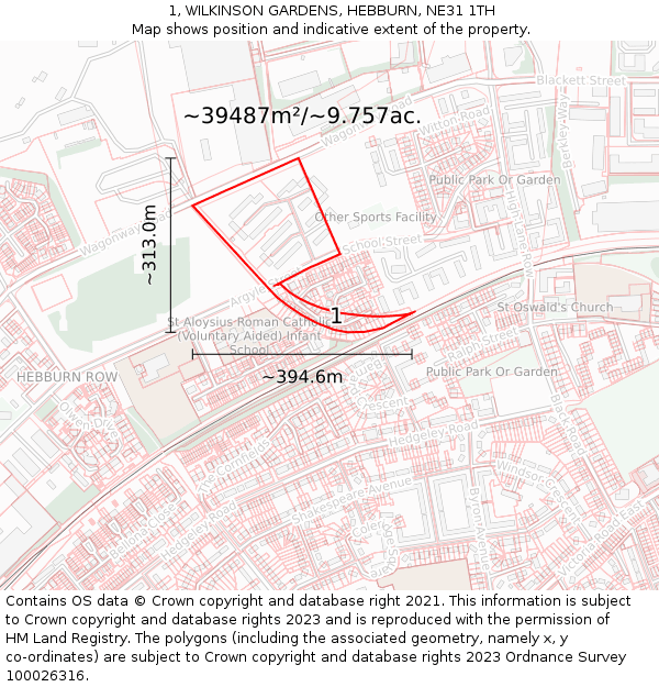 1, WILKINSON GARDENS, HEBBURN, NE31 1TH: Plot and title map