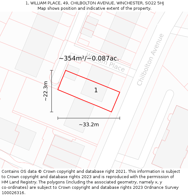 1, WILLIAM PLACE, 49, CHILBOLTON AVENUE, WINCHESTER, SO22 5HJ: Plot and title map