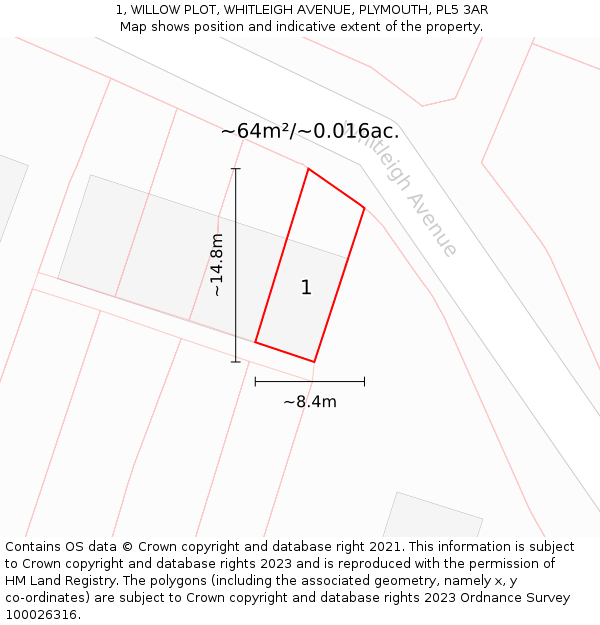 1, WILLOW PLOT, WHITLEIGH AVENUE, PLYMOUTH, PL5 3AR: Plot and title map