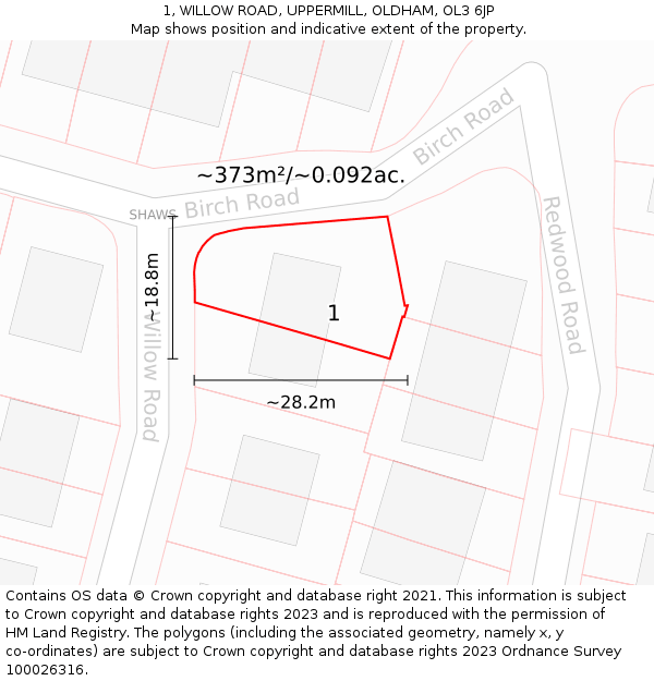 1, WILLOW ROAD, UPPERMILL, OLDHAM, OL3 6JP: Plot and title map