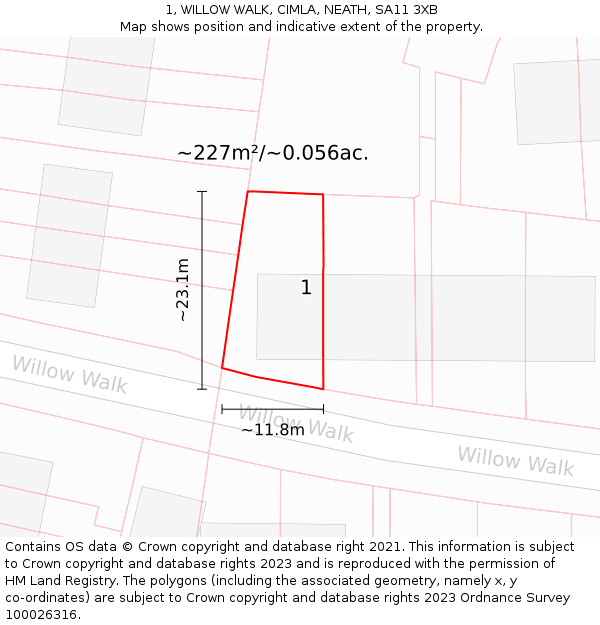 1, WILLOW WALK, CIMLA, NEATH, SA11 3XB: Plot and title map