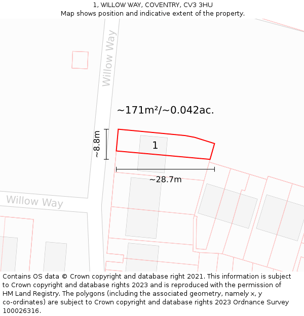 1, WILLOW WAY, COVENTRY, CV3 3HU: Plot and title map