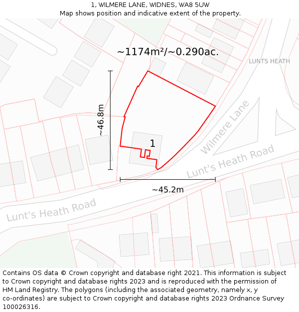 1, WILMERE LANE, WIDNES, WA8 5UW: Plot and title map