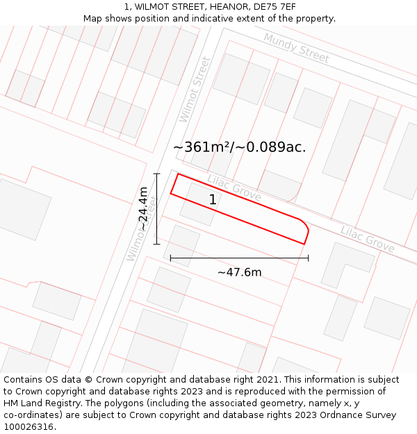 1, WILMOT STREET, HEANOR, DE75 7EF: Plot and title map