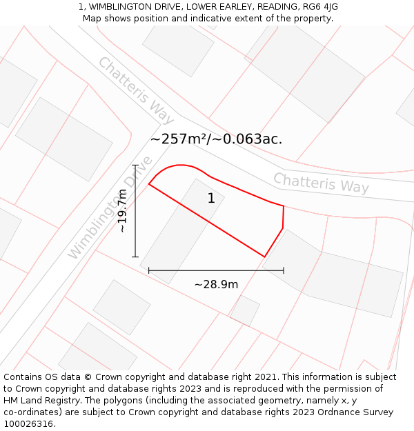 1, WIMBLINGTON DRIVE, LOWER EARLEY, READING, RG6 4JG: Plot and title map