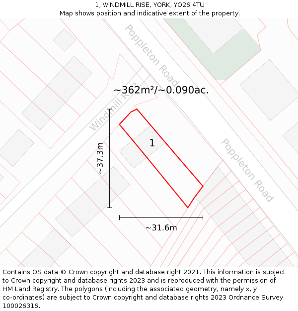 1, WINDMILL RISE, YORK, YO26 4TU: Plot and title map