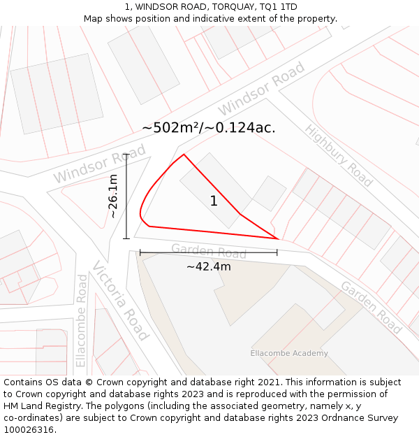 1, WINDSOR ROAD, TORQUAY, TQ1 1TD: Plot and title map