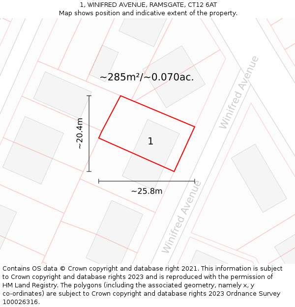 1, WINIFRED AVENUE, RAMSGATE, CT12 6AT: Plot and title map