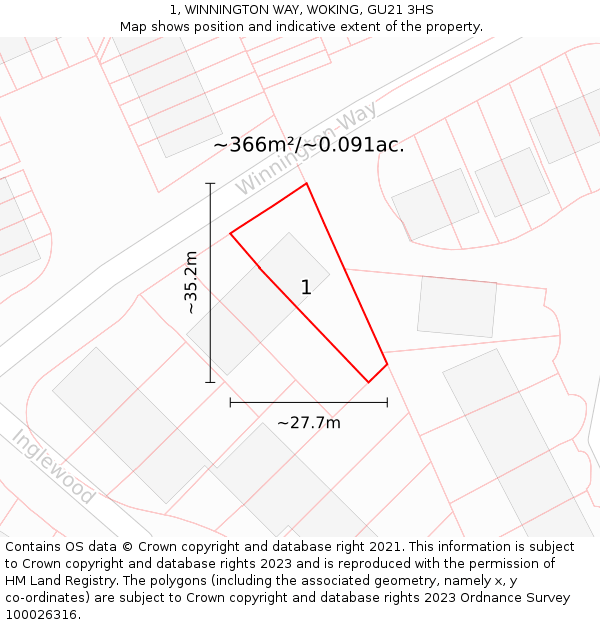 1, WINNINGTON WAY, WOKING, GU21 3HS: Plot and title map