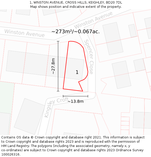 1, WINSTON AVENUE, CROSS HILLS, KEIGHLEY, BD20 7DL: Plot and title map