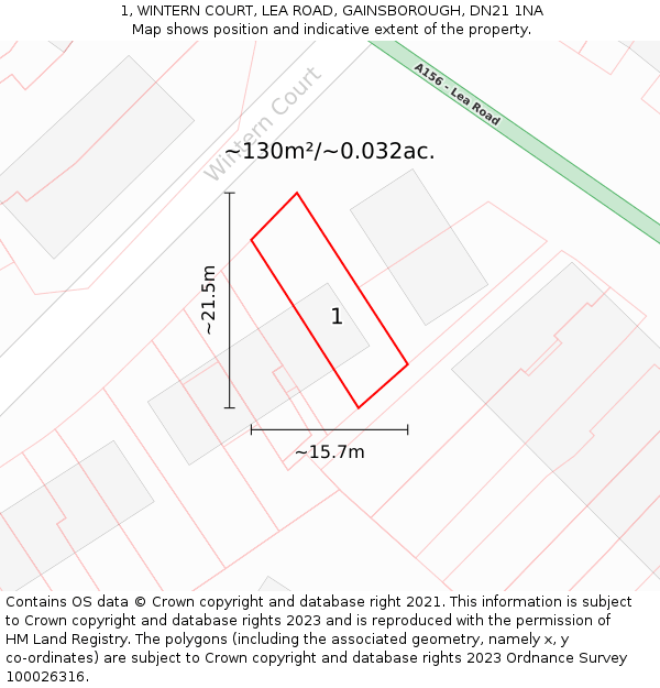1, WINTERN COURT, LEA ROAD, GAINSBOROUGH, DN21 1NA: Plot and title map