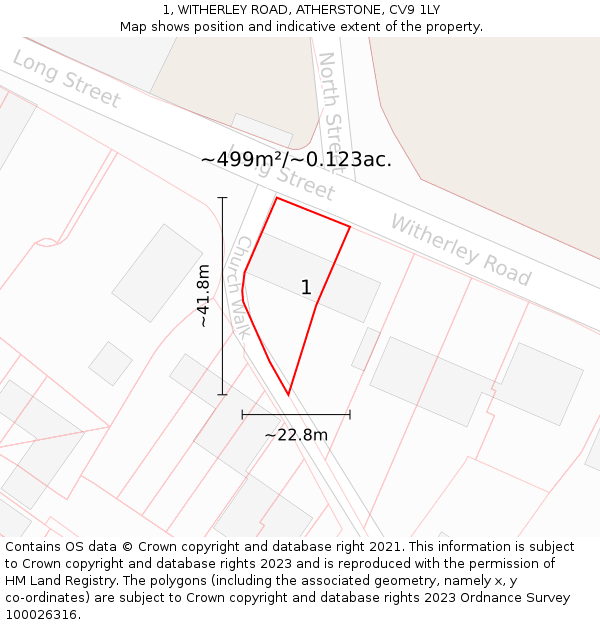 1, WITHERLEY ROAD, ATHERSTONE, CV9 1LY: Plot and title map