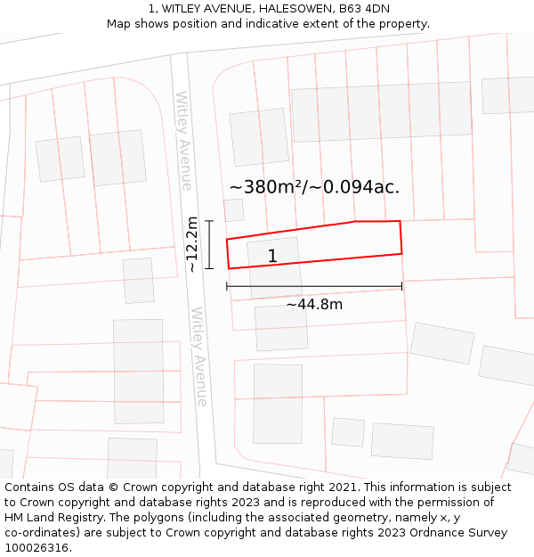 1, WITLEY AVENUE, HALESOWEN, B63 4DN: Plot and title map