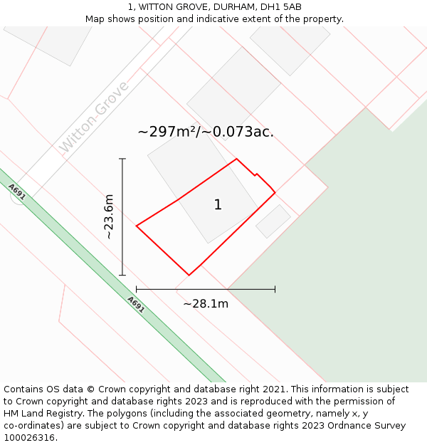 1, WITTON GROVE, DURHAM, DH1 5AB: Plot and title map