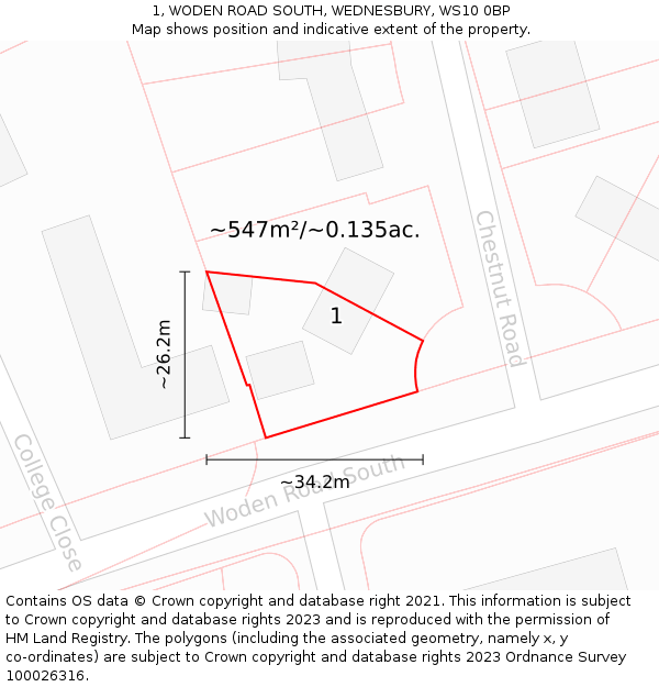 1, WODEN ROAD SOUTH, WEDNESBURY, WS10 0BP: Plot and title map