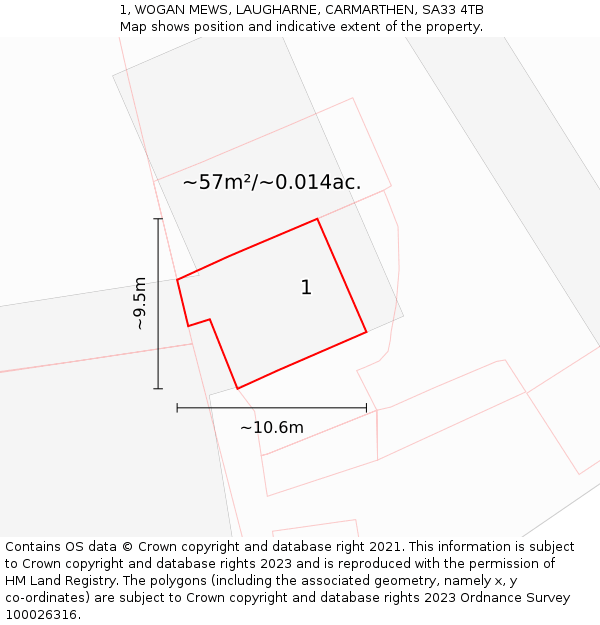 1, WOGAN MEWS, LAUGHARNE, CARMARTHEN, SA33 4TB: Plot and title map