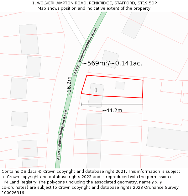1, WOLVERHAMPTON ROAD, PENKRIDGE, STAFFORD, ST19 5DP: Plot and title map