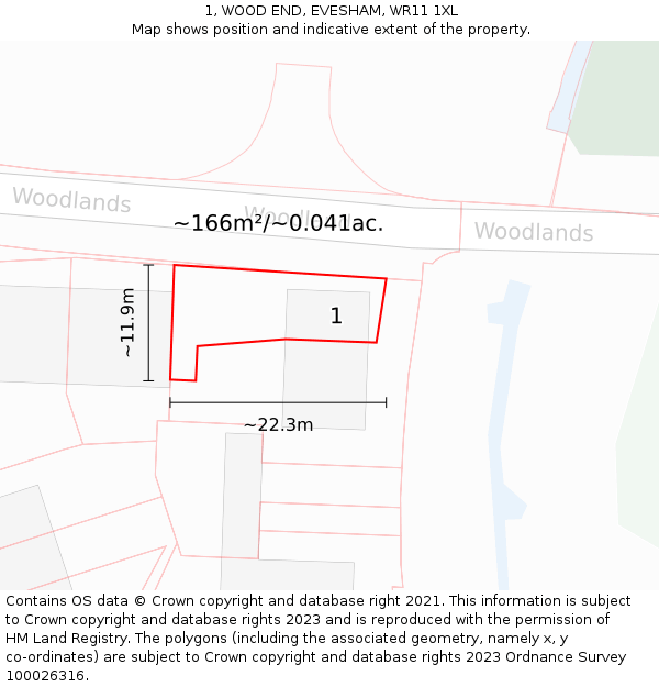 1, WOOD END, EVESHAM, WR11 1XL: Plot and title map