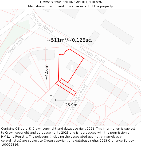 1, WOOD ROW, BOURNEMOUTH, BH8 0DN: Plot and title map