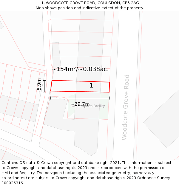 1, WOODCOTE GROVE ROAD, COULSDON, CR5 2AG: Plot and title map