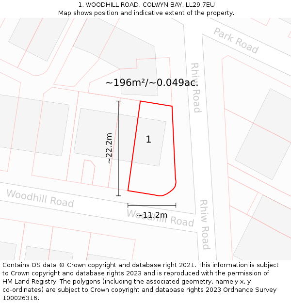 1, WOODHILL ROAD, COLWYN BAY, LL29 7EU: Plot and title map