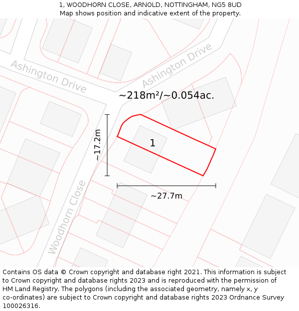 1, WOODHORN CLOSE, ARNOLD, NOTTINGHAM, NG5 8UD: Plot and title map