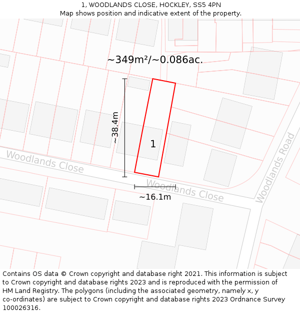 1, WOODLANDS CLOSE, HOCKLEY, SS5 4PN: Plot and title map