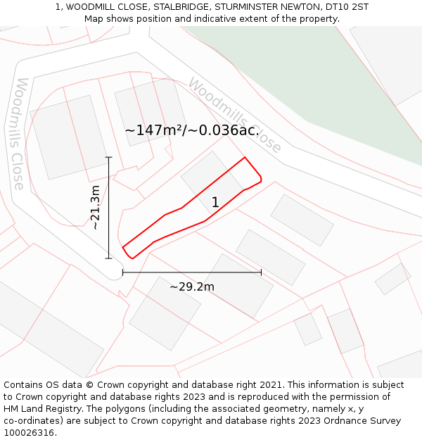 1, WOODMILL CLOSE, STALBRIDGE, STURMINSTER NEWTON, DT10 2ST: Plot and title map