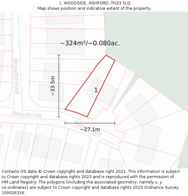 1, WOODSIDE, ASHFORD, TN23 5LQ: Plot and title map