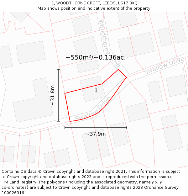 1, WOODTHORNE CROFT, LEEDS, LS17 8XQ: Plot and title map