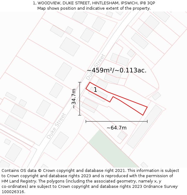 1, WOODVIEW, DUKE STREET, HINTLESHAM, IPSWICH, IP8 3QP: Plot and title map