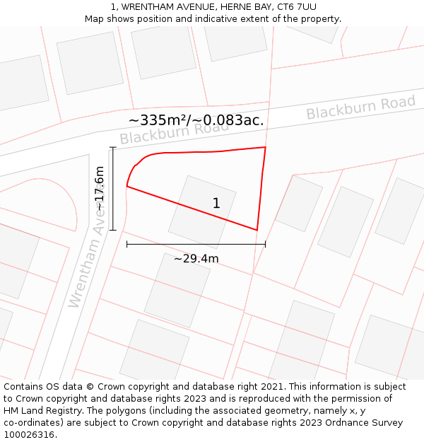 1, WRENTHAM AVENUE, HERNE BAY, CT6 7UU: Plot and title map