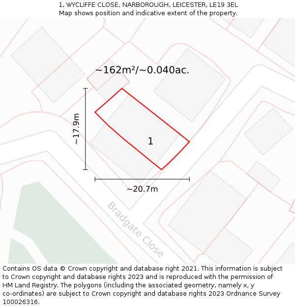 1, WYCLIFFE CLOSE, NARBOROUGH, LEICESTER, LE19 3EL: Plot and title map