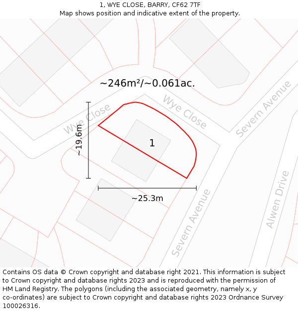 1, WYE CLOSE, BARRY, CF62 7TF: Plot and title map