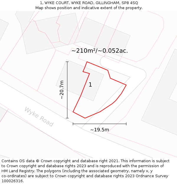 1, WYKE COURT, WYKE ROAD, GILLINGHAM, SP8 4SQ: Plot and title map