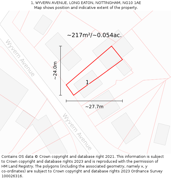 1, WYVERN AVENUE, LONG EATON, NOTTINGHAM, NG10 1AE: Plot and title map