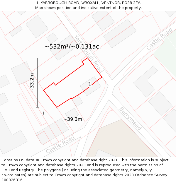 1, YARBOROUGH ROAD, WROXALL, VENTNOR, PO38 3EA: Plot and title map