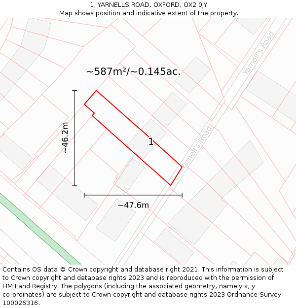 1, YARNELLS ROAD, OXFORD, OX2 0JY: Plot and title map