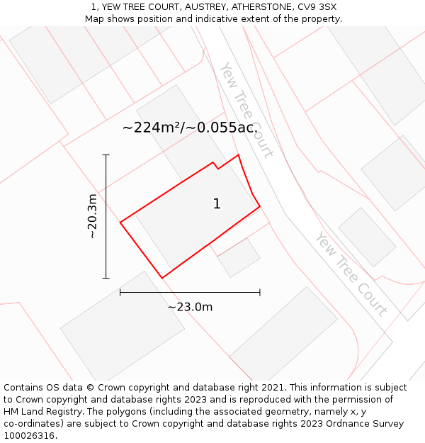 1, YEW TREE COURT, AUSTREY, ATHERSTONE, CV9 3SX: Plot and title map